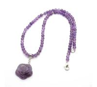 Collana con ciondolo in pietra di cristallo intagliata rosa da 4 mm con perline rotonde, artigianato, pietra occhio di tigre, pietra rossa, catena per maglione, unisex, autunno e inverno, stile tutt