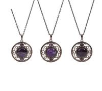 Collana con ciondolo in pietra naturale semplice in stile retrò con perline cave intarsiate in cristallo rosso ossidiana, unisex, da indossare tutti i giorni, a maglioni - 1 pezzo, ametista, taglia