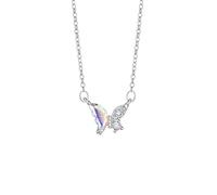 Collana Con Ciondolo In Tono Argento Con Motivo Asimmetrico A Farfalla Iridescente Zircone Multicolore, Decorazioni Scintillanti Gioielli Per La Preparazione Quotidiana E Le Occasioni Di Banchetto
