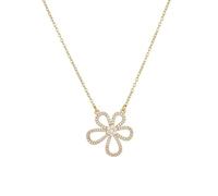 Collana con ciondolo in zircone fiore da cinque petali da donna, collana con catena floreale cava in acciaio al titanio color oro, gioielli con collo in zircone intarsiato scintillante per