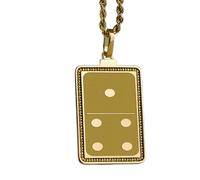 Collana con ciondolo inciso a forma di 1-4 tessere del domino, realizzata in argento sterling 925 placcato oro, con catena a maglia fine da 18", gioiello fatto a mano per uomo e donna |LKD_EGP_00300
