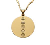 Collana con ciondolo inciso con i simboli dei 7 chakra, realizzata in argento sterling 925 placcato oro, con catena a maglia fine da 45 cm. Gioielli fatti a mano per uomo e donna |LKD_EGP_00547