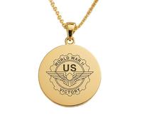 Collana con ciondolo inciso con l'emblema della vittoria della Seconda Guerra Mondiale, realizzata in argento sterling 925 placcato oro, con catena a maglia fine da 45 cm Gioielli |LKD_EGP_00735