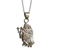 Collana con ciondolo Krishna Radha flauto indù in argento sterling 925 gioiel...