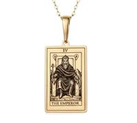 Collana con ciondolo "L'Imperatore" in argento sterling 925 | LK5P_01219 | Gioiello unisex con incisione degli Arcani Maggiori, placcato oro 18 carati, 20x20 mm.