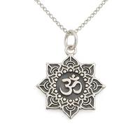 Collana con ciondolo Lotus Om 18" fiore di mandala in argento sterling 925 gi...