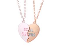 Collana con ciondolo magnetico a forma di cuore con incisione "Soul Sisters", 2 pezzi, regalo dell'amicizia, Zinco, Zirconia cubica