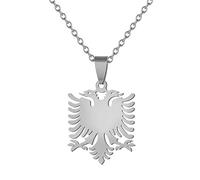 Collana Con Ciondolo Mappa Aquila Albanese, Collane Personalizzate Alla Moda Contorno Continente Della Patria, Collana Con Ciondolo Gioielli Hip Hop Per Donne Uomini Adolescenti Unisex,Bianca,50Cm
