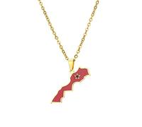 Collana con Ciondolo Mappa Bandiera del Marocco per Le Donne - Collana con Ciondolo Mappa Marocco Collana 316L Collana con Ciondolo Bandiera Marocco Regalo di Compleanno,Aureato,60Cm O 23,6 Pollici