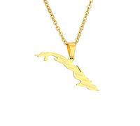 Collana con Ciondolo Mappa Cuba per Donna Uomo Fascino Lucido Minimalista Personalizzato Mappa Francia Contorno Ciondolo Catena Maglione Accessori Gioielli, Giallo, Lungo: 50 Cm
