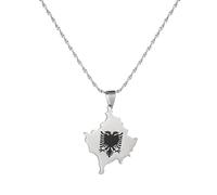 Collana Con Ciondolo Mappa Del Kosovo - Mappe Etniche Alla Moda Con Aquila Albanese, Ciondolo Nazionale, Catena Regolabile Per Clavicola Per Donne E Uomini, Catene Per Maglioni Patriottici, Gioiell