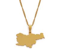 Collana Con Ciondolo Mappa Della Slovenia,Attraente Collana Con Ciondolo Mappa Della Slovenia Per Unisex,Articolo Patriottico Gioielli Con Ciondoli Per Anniversario Etnico,Oro,Catena Da 45 Cm