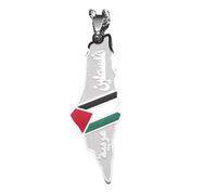 Collana con Ciondolo Mappa Israele Palestina - Bandiera Fascino alla Moda Grigio Giallo Colore Paese Geografia Catena Maglione, Accessori di Gioielli Regalo per Donna Uomo, Bianc