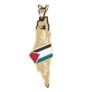 Collana con Ciondolo Mappa Israele Palestina - Bandiera Fascino alla Moda Grigio Giallo Colore Paese Geografia Catena Maglione, Accessori di Gioielli Regalo per Donna Uomo, Giall