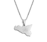 Collana Con Ciondolo Mappa Italia Sicilia - Contorno Paese Italiano Gioielli Hip-Hop, Fascino Moda Sicilia Lucidatura Catena Etnica, Regali Patriottici Per Donna/Ragazza/Uomo Unisex,Argento,45 Cm