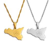 Collana Con Ciondolo Mappa Italia Sicilia - Contorno Paese Italiano Gioielli Hip-Hop, Fascino Moda Sicilia Lucidatura Catena Etnica, Regali Patriottici Per Donna/Ragazza/Uomo Unisex,2 Pezzi,45 Cm