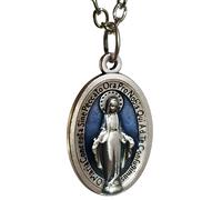 Collana con ciondolo medaglia Madonna del Miracoloso 18" smalto blu Made in I...