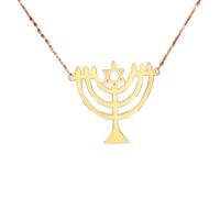 Collana con ciondolo Menorah minimalista in argento sterling 925 dalla forma particolare, con catena a maglia fine da 45 cm e ciondolo placcato oro. Gioiello ricco di significato |LKD_3DM_00689