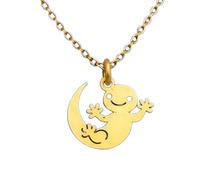Collana con ciondolo minimalista a forma di geco in argento sterling 925, dalla forma particolare, con catena a maglia da 45 cm e ciondolo placcato oro. Un gioiello ricco di significato |LKD_3DM_00290
