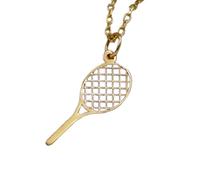 Collana con ciondolo minimalista a forma di racchetta da tennis in argento sterling 925, dalla forma particolare, con catena a maglia da 45 cm e ciondolo placcato oro. Un gioiello |LKD_3DM_00268