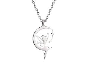 Collana con ciondolo Moon Wendy Princess Tinker Bell Dainty Fairy Pixie Angel che tiene la bacchetta magica Choker Magic Trendy Dancer Ballet Jewelry Fairy Tale Story Quote Girl Woman Teens (Argento)