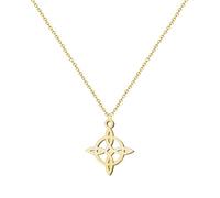 Collana con ciondolo nodo di strega in acciaio inox o filo + un braccialetto a 7 nodi (gratuito), nodo di strega doppia protezione, portafortuna, bigiotteria da donna., Mediano-largo, Acciaio