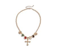 Collana con ciondolo ovale a forma di croce tempestata di diamanti con una collana di alta d elegante al tatto