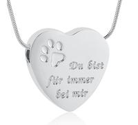Collana con ciondolo per ceneri di cane e gatto, impermeabile, con ciondolo commemorativo per ceneri - Du bist fur immer bei mir, Acciaio inossidabile, Nessuna pietra preziosa