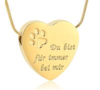 Collana con ciondolo per ceneri di cane e gatto, impermeabile, con ciondolo commemorativo per ceneri - Du bist fur immer bei mir, Acciaio inossidabile, Nessuna pietra preziosa