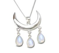 Collana con ciondolo pietra di luna mezzaluna e pietre preziose in argento 92...