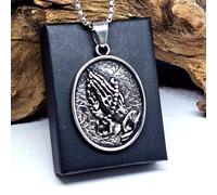 Collana con ciondolo preghiera croce in acciaio protezione rosario unisex gio...