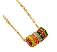 Collana con ciondolo regolabile con anelli colorati smaltati, design vintage opaco, sette anelli, catena in rame per tutti i giorni e occasioni speciali