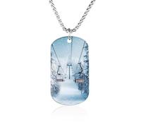 Collana con ciondolo regolabile in acciaio al titanio per sci, sci, sci, inverno, neve, sci, risalita, foreste, idea regalo per donne e uomini, 23.6in（60cm）, Acciaio al titanio