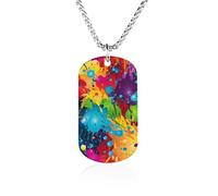 Collana con ciondolo regolabile in titanio e acciaio con schizzi di vernice arcobaleno, gioiello per donne e uomini, idea regalo