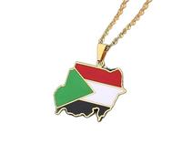 Collana Con Ciondolo Repubblica Del Sudan Per Uomo - Collana Con Ciondolo Mappa Repubblica Del Sudan Moda 316L Mappa Bandiera Collana Coppia Romantica Collana Regalo Per Donna Uomo,Aureate,45Cm