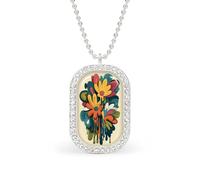 Collana con ciondolo rettangolare a forma di fiori retrò che si sciolgono, in argento, da donna, in lega, portachiavi