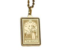 Collana con ciondolo rettangolare con incisione oracolo, realizzata in argento sterling 925 placcato oro, con catena a maglia fine da 45 cm, gioiello fatto a mano per uomo e donna |LKD_EGP_00385