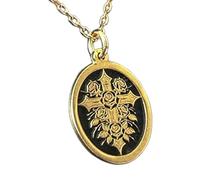 Collana con ciondolo Rose Croix in rilievo, realizzata in argento sterling 925 con placcatura in oro, catena a maglia fine da 45 cm, ciondolo rotondo per gioielli unisex fatti a mano |LK_EMBO_00350