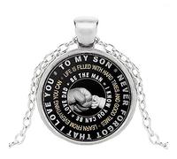 Collana con ciondolo rotondo a catena lunga con cabochon a forma di lettera inglese vintage a mio figlio, argentodurevole e alla moda