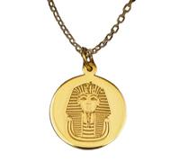 Collana con ciondolo rotondo con incisione di Tutankhamon, realizzata in argento sterling 925 placcato oro, con catena a maglia fine da 45 cm. Gioielli fatti a mano per uomo e donna |LKD_EGP_00016