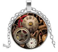 Collana con ciondolo rotondo convesso in metallo Punk Gear Dial creativo Time Glass, Da parte