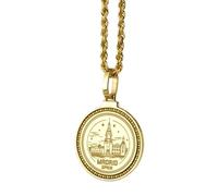 Collana con ciondolo rotondo da 28 mm in argento sterling 925 con incisione dello skyline di Kiev, Ucraina, placcato oro, per uomo e donna, con cavo da 45 cm, gioiello fatto a mano |LK_ENGP_0665