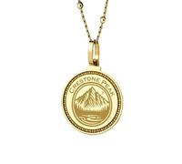 Collana con ciondolo rotondo da 28 mm in argento sterling 925 con incisione di una montagna a forma di alce nera, placcato oro, per uomo e donna, con cavo da 45 cm, gioiello fatto a mano |LK_ENGP_0638
