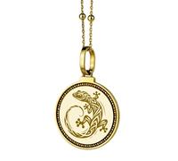 Collana con ciondolo rotondo da 28 mm in argento sterling 925 con triangolo sacro e sole celeste inciso, placcato oro, per uomo e donna, con cavo da 45 cm |LK_ENGP_0677