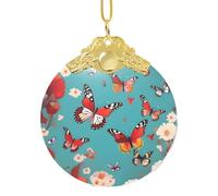 Collana con ciondolo rotondo in vetro dorato a forma di cupola, con farfalle volanti tra i fiori, ideale per casa, giardino, feste, Natale, decorazioni