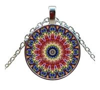 Collana con ciondolo rotondo in vetro fatto a mano, con simbolo OM, con mandala e simbolo Zen