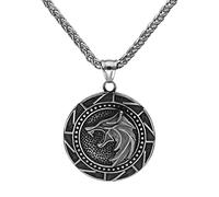 Collana con Ciondolo Runa del Lupo Slavo Vichingo Norreno - Amuleto Animale Fenrir in Acciaio Inossidabile da Uomo - Fascino Vintage di Moda Odino Testa di Lupo Totem Medaglione Gioielli