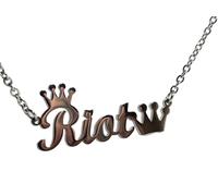 Collana con ciondolo slogan RIOT corona 20" acciaio gotico emo parole gioiell...