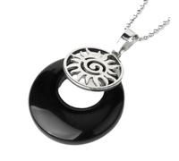 Collana con ciondolo sole alla moda in pietra naturale perle cave rotonde quarzo rosa gioielli in agata nera adatti per l'uso quotidiano da donna e ragazza, Catena in onice nero, Taglia unica