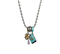 Collana con ciondolo tarocchi con smalto colorato per sole, luna e stelle Collana simbolo quadrata in acciaio inossidabile, collane migliori regali per l'anniversario di compleanno retrò